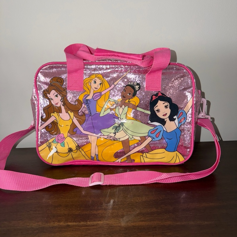 Disney Princess Travel Suitcase Bag Shoulder Strap Pink Sparkly 15x10x4.5
